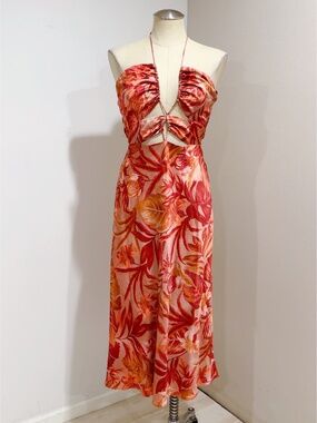 RNWY Tropical Print Tahiti A fitted Midi Dress Size 8